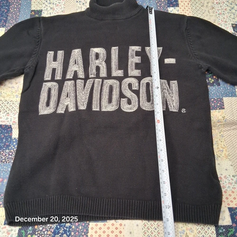 Harley Davidson Embroidered Knit Turtle Neck Sweater Mens Size Medium Black